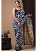 Chanderi Silk Blue Traditional Wear Printed Saree